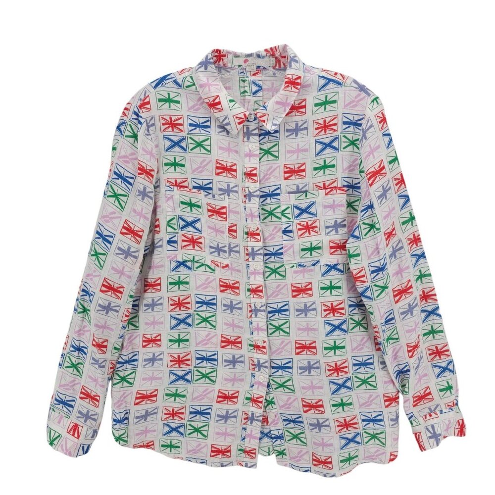BODEN 100% Linen Button Up Shirt Long Sleeve Colorful Geometric Pattern US 8R - Picture 2 of 8